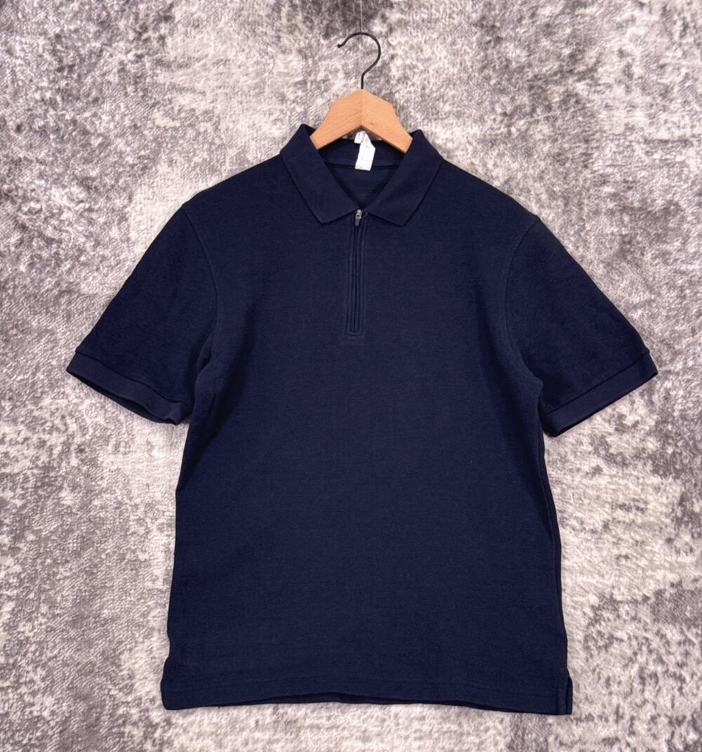 Rhone Polo Shirt Small Mens Blue Zip Collar Jersey Knit